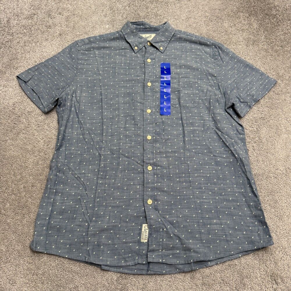 Grayers Twill Apple Print Short Sleeve Button Down Shirt Mens Large Blue NWT